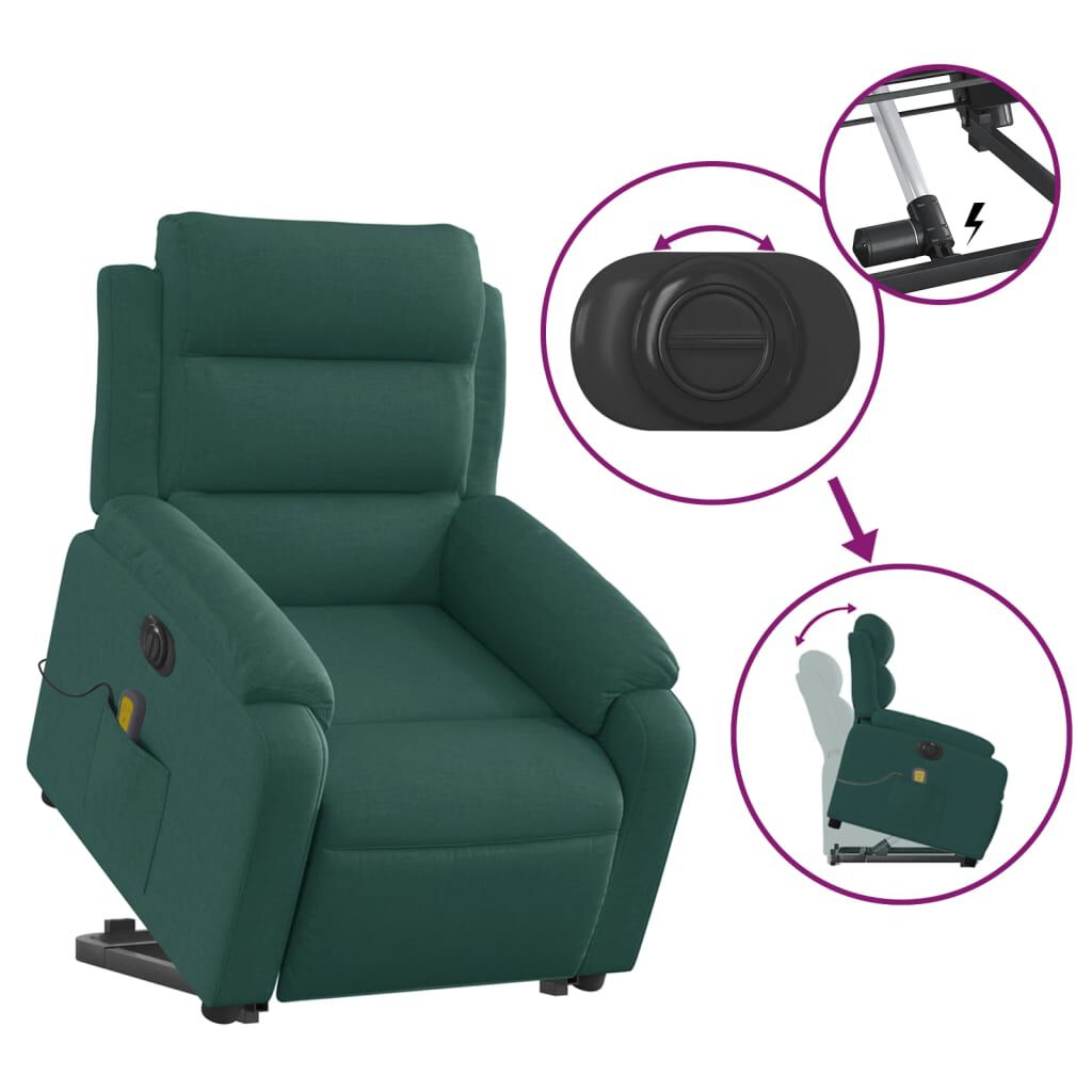 vidaXL Electric Stand up Massage Recliner Chair Dark Green Fabric