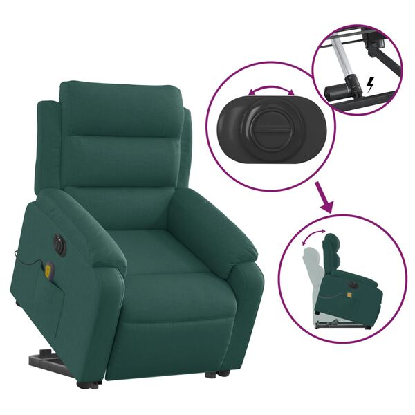 vidaXL Electric Stand up Massage Recliner Chair Dark Green Fabric