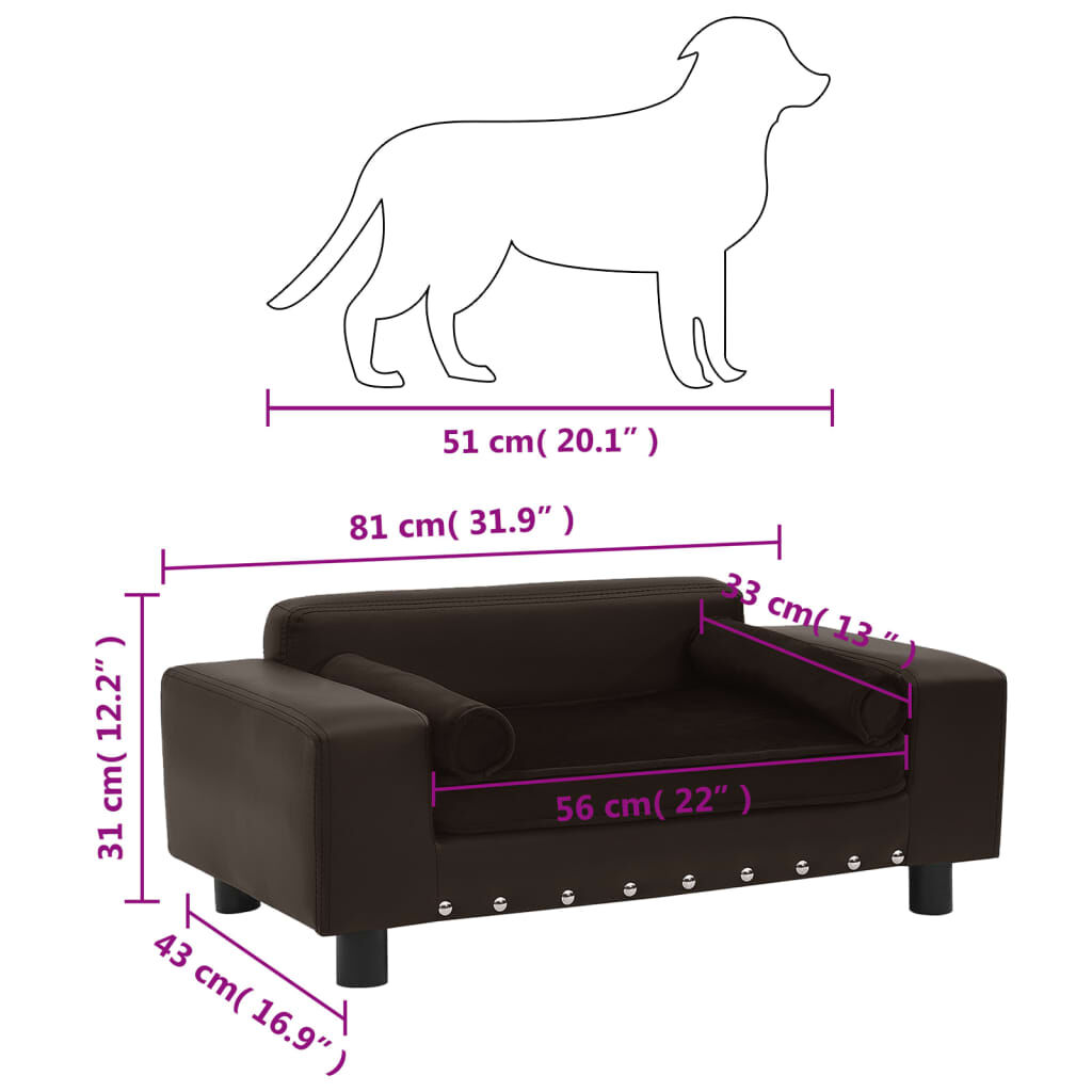 vidaXL Dog Sofa Brown 81x43x31 cm Plush and Faux Leather