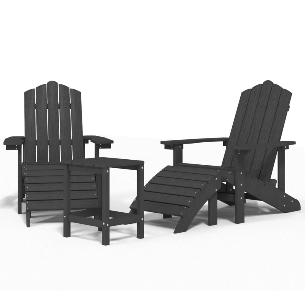 vidaXL Garden Adirondack Chairs with Footstool & Table HDPE Anthracite