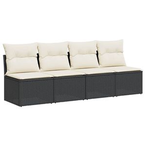 vidaXL Garden Sofa with Cushions 4-Seater Black Poly Rattan
