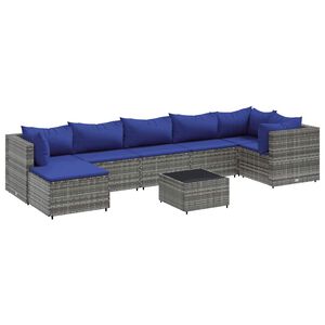 vidaXL 8 Piece Garden Lounge Set with Cushions Grey Poly Rattan