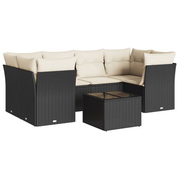 vidaXL 7 Piece Garden Sofa Set with Cushions Black Poly Rattan
