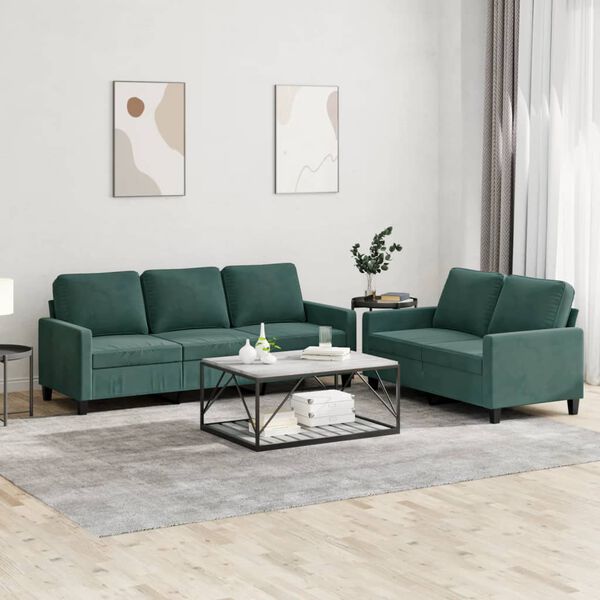 vidaXL 2 Piece Sofa Set with Cushions Dark Green Velvet
