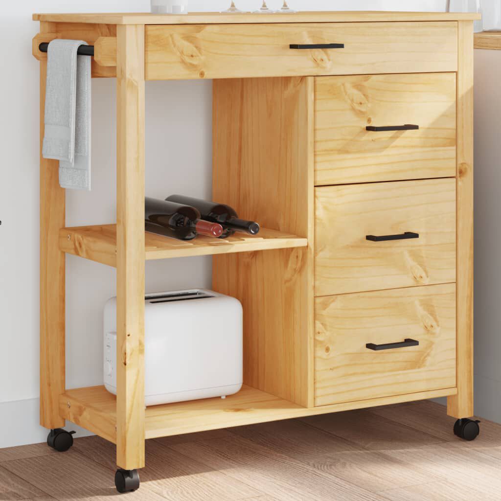 vidaXL Kitchen Trolley MONZA 84x40x90 cm Solid Wood Pine