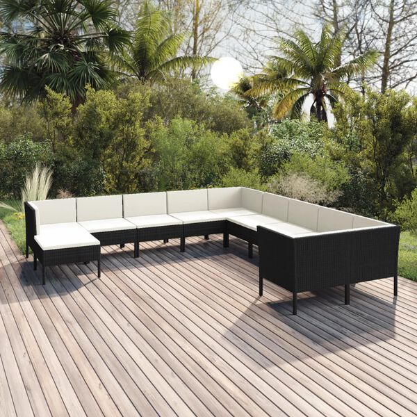 vidaXL 11 Piece Garden Lounge Set with Cushions Poly Rattan Black