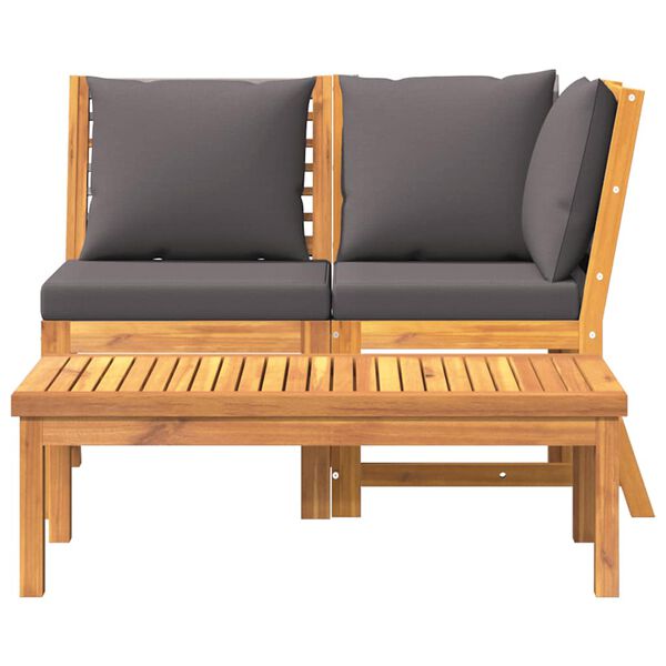 vidaXL 3 Piece Garden Lounge Set with Dark Grey Cushion Solid Acacia Wood