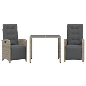 vidaXL 3 Piece Bistro Set with Cushions Grey Poly Rattan