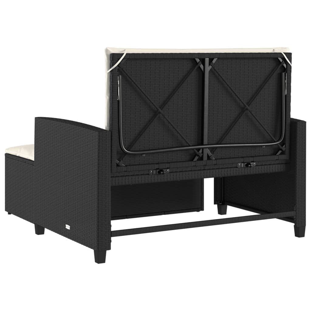 vidaXL Garden Sofa with Cushions 2-Seater Black Poly Rattan