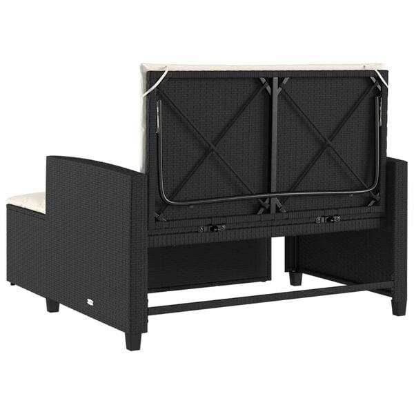 vidaXL Garden Sofa with Cushions 2-Seater Black Poly Rattan