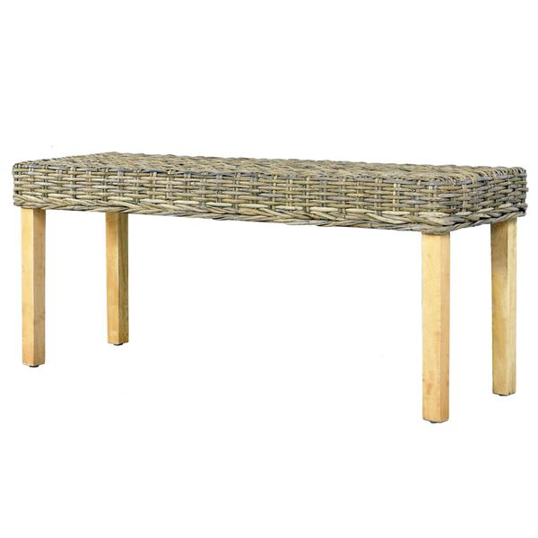 vidaXL Bench 110 cm Natural Kubu Rattan and Solid Mahogany Wood