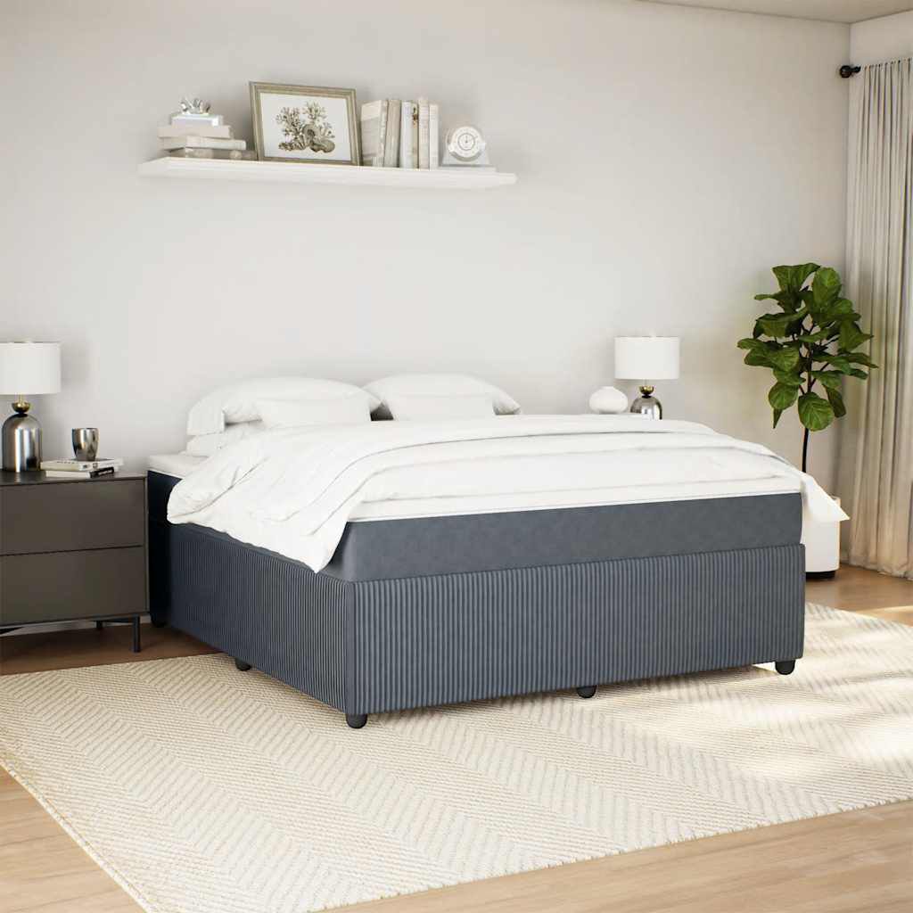 vidaXL Box Spring Bed with Mattress Dark Grey King Velvet