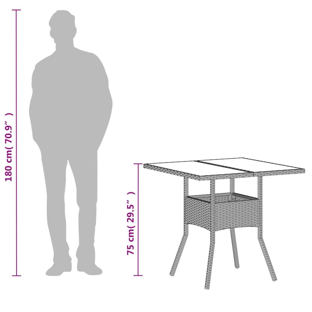 vidaXL Garden Table with Glass Top Light Grey 80x80x75 cm Poly Rattan