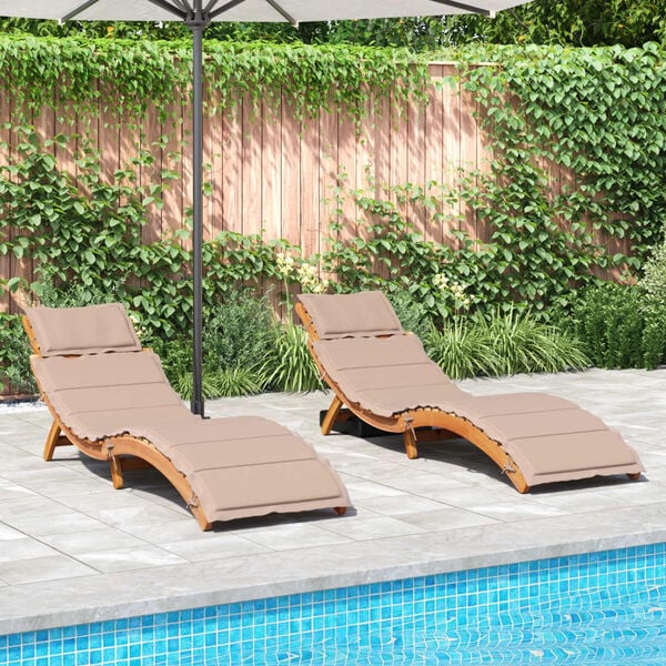vidaXL Sun Loungers with Cushions 2 pcs Taupe Solid Wood Acacia