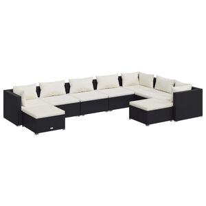 vidaXL 9 Piece Garden Lounge Set with Cushions Poly Rattan Black