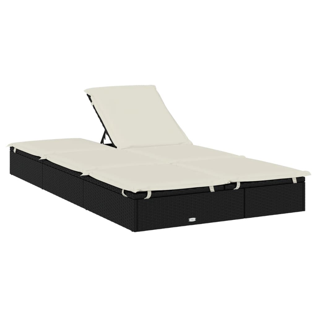 vidaXL 2-Person Sunbed with Cushions Black Poly Rattan