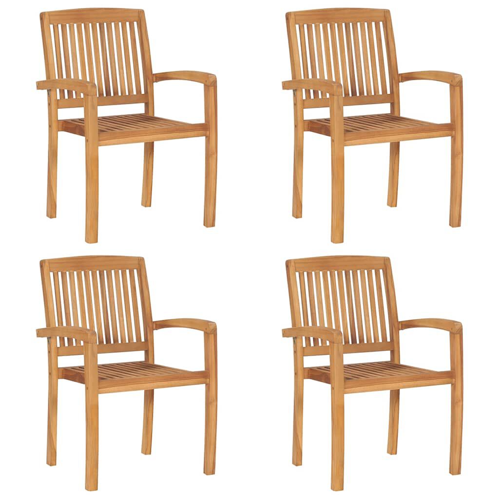 vidaXL Stacking Garden Chairs with Cushions 4 pcs Solid Teak Wood