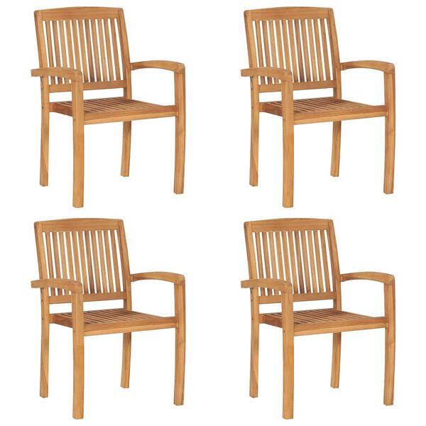 vidaXL Stacking Garden Chairs with Cushions 4 pcs Solid Teak Wood