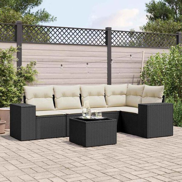 vidaXL 6 Piece Garden Sofa Set with Cushions Black Poly Rattan