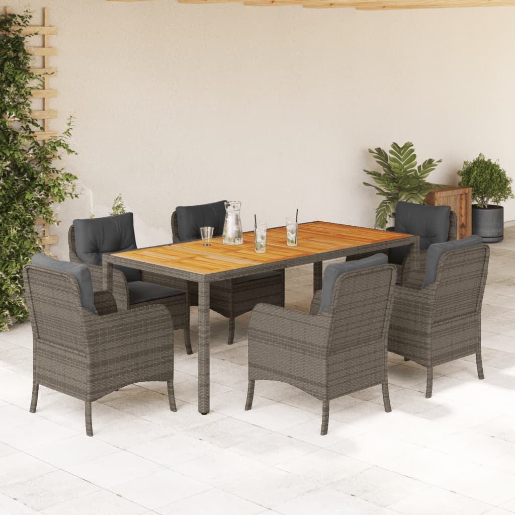 vidaXL 7 Piece Garden Dining Set with Cushions Grey Poly Rattan