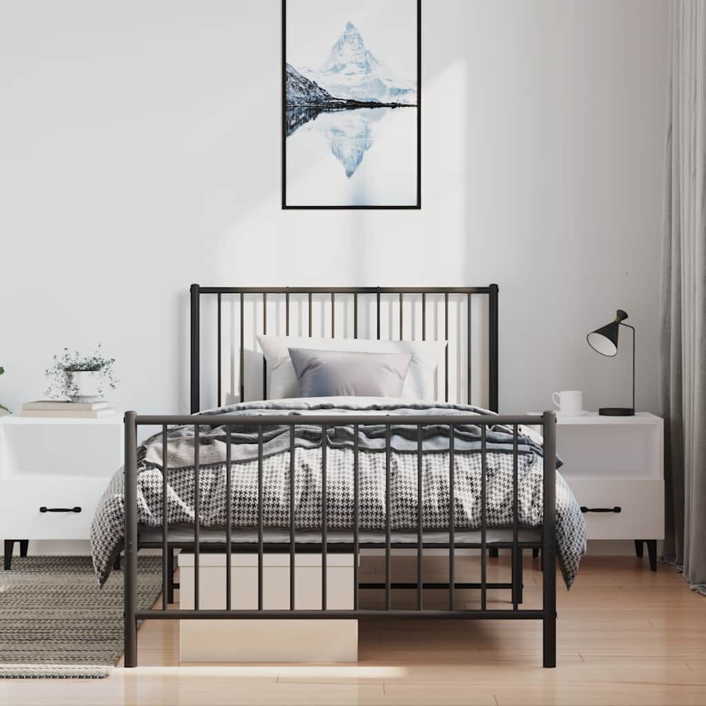 vidaXL Metal Bed Frame without Mattress with Footboard Black 100x190cm