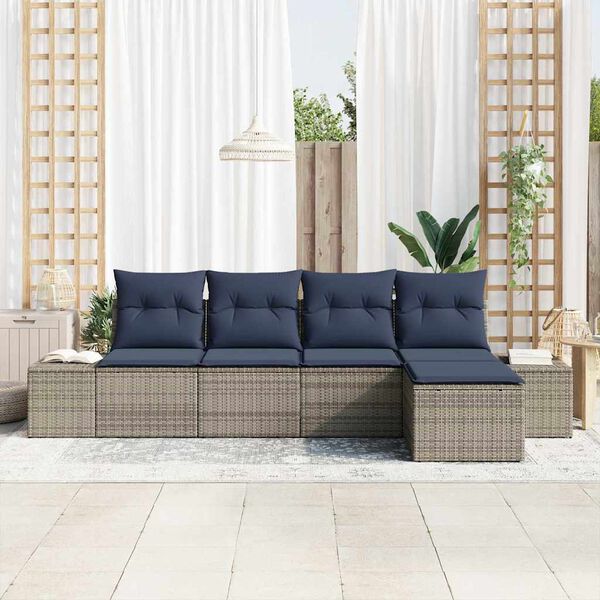 vidaXL Garden Sofa Set with Cushion 5 pcs Grey Poly Rattan