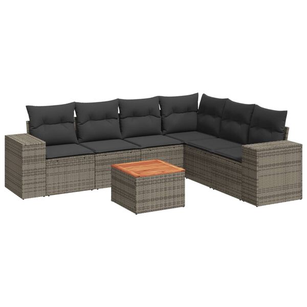 vidaXL 7 Piece Garden Sofa Set with Cushions Grey Poly Rattan