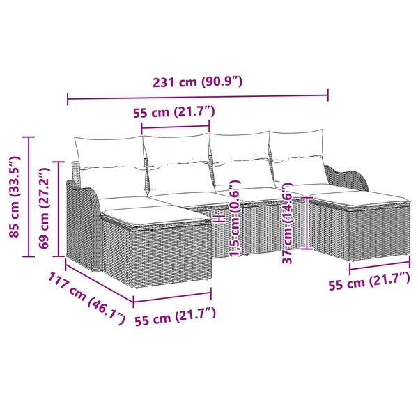 vidaXL 6 Piece Garden Sofa Set with Cushions Black Poly Rattan