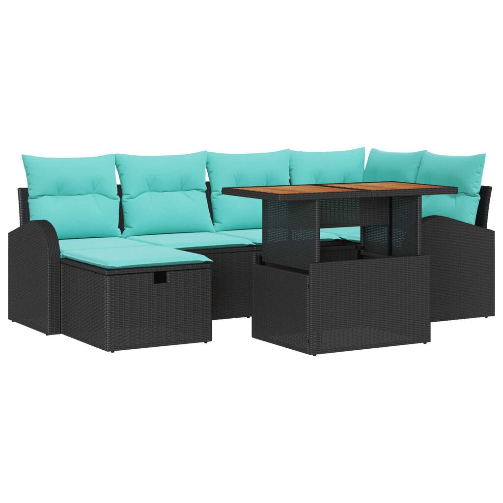 vidaXL 7 Piece Garden Sofa Set with Cushions Black Poly Rattan
