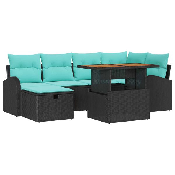 vidaXL 7 Piece Garden Sofa Set with Cushions Black Poly Rattan