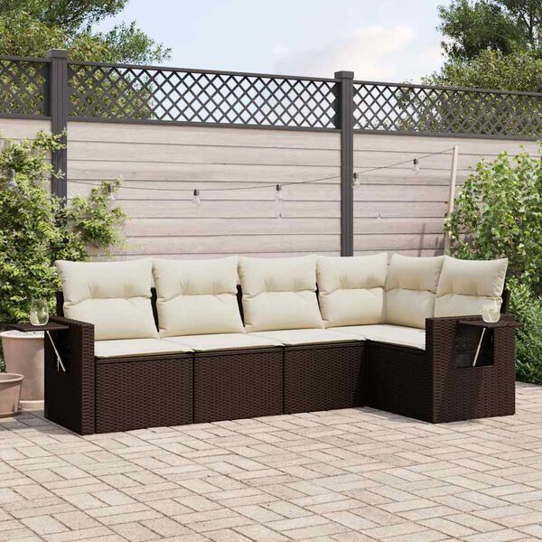 vidaXL 5 Piece Garden Sofa Set with Cushions Brown Poly Rattan