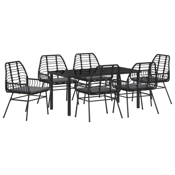 vidaXL Garden Dining Set 7 pcs Black Poly Rattan