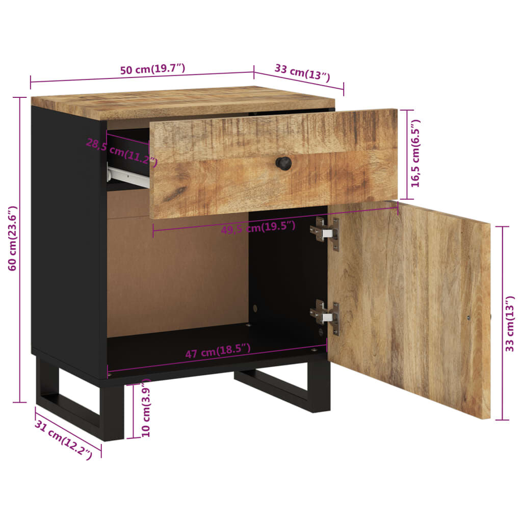 vidaXL Bedside Cabinet 50x33x60 cm Solid Wood Mango&Engineered Wood