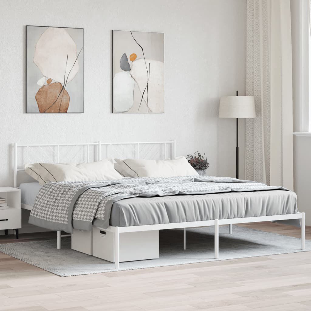 vidaXL Metal Bed Frame without Mattress with Headboard White 183x213cm