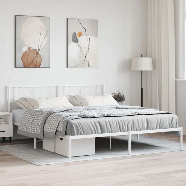 vidaXL Metal Bed Frame without Mattress with Headboard White 183x213cm