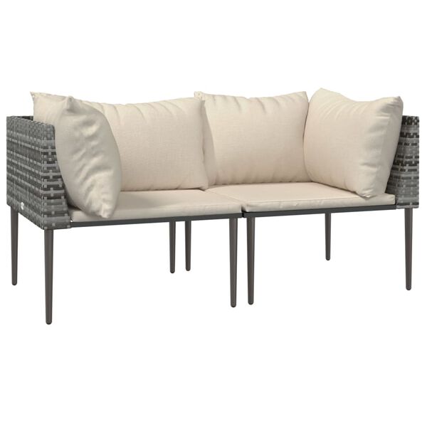 vidaXL Garden Corner Sofas with Cushions 2 pcs Grey Poly Rattan