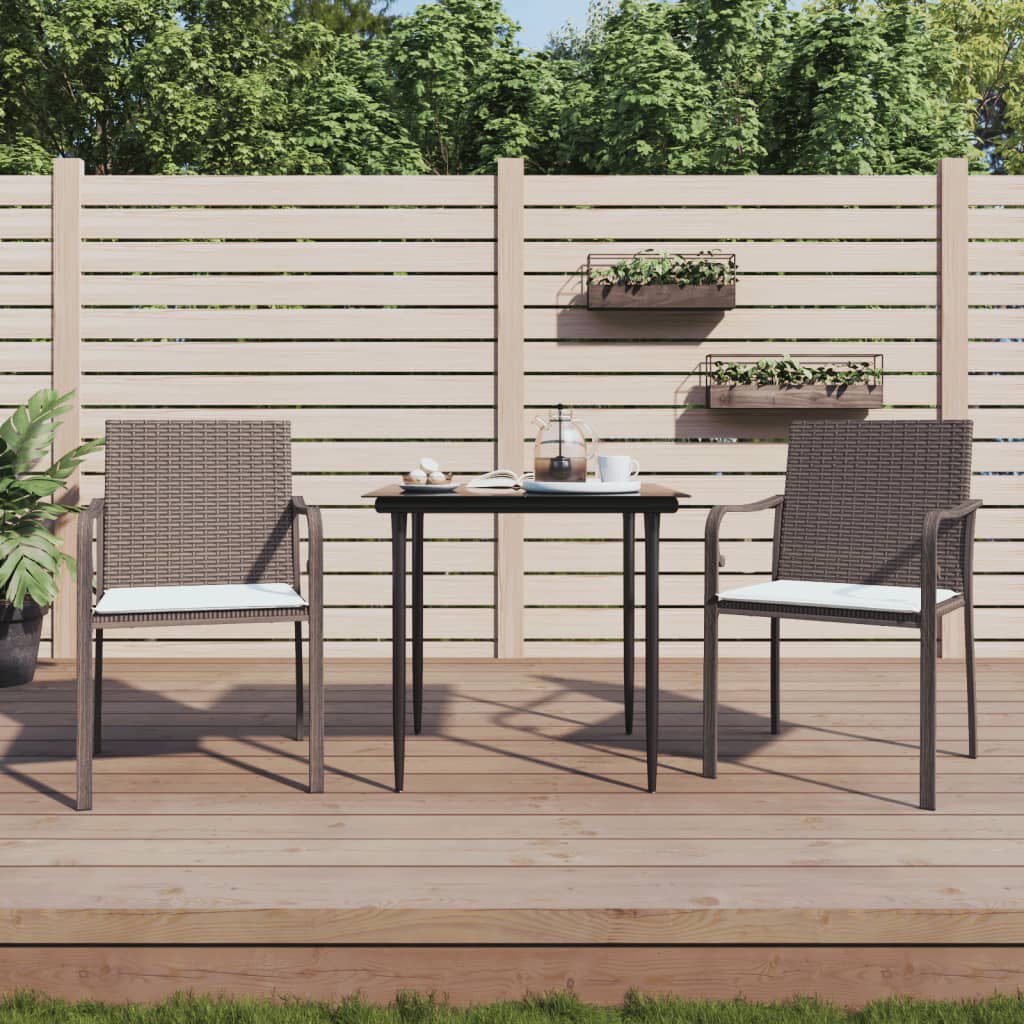 vidaXL Garden Chairs with Cushions 2 pcs Brown 56x59x84 cm Poly Rattan