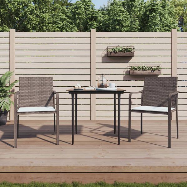 vidaXL Garden Chairs with Cushions 2 pcs Brown 56x59x84 cm Poly Rattan