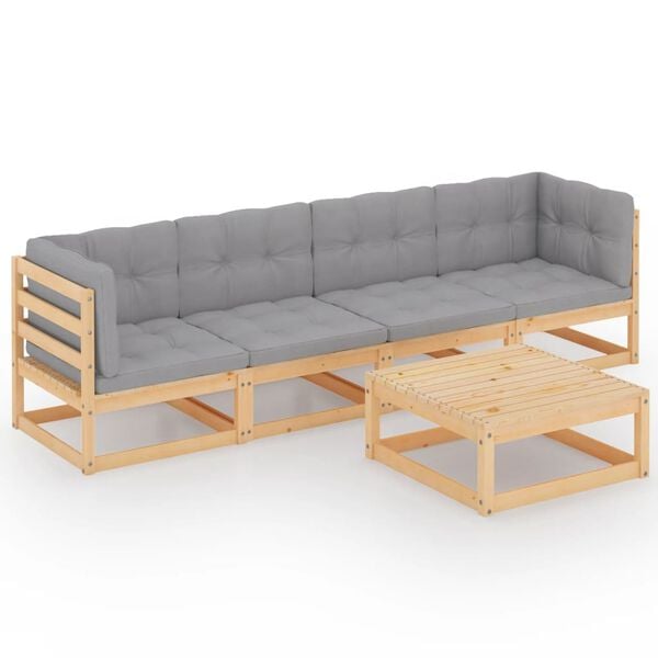 vidaXL 5 Piece Garden Lounge Set with Cushions Solid Pinewood