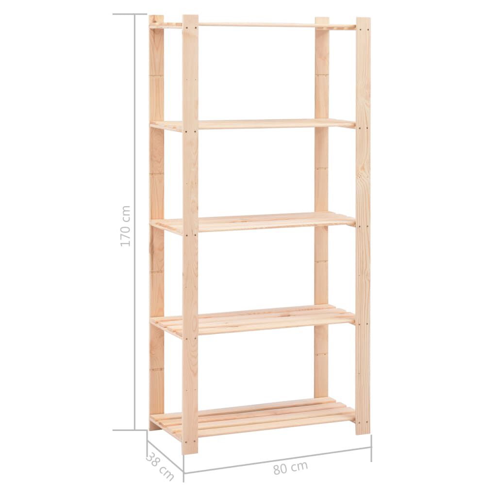 vidaXL 5-Tier Storage Rack 80x38x170 cm Solid Pinewood 250 kg