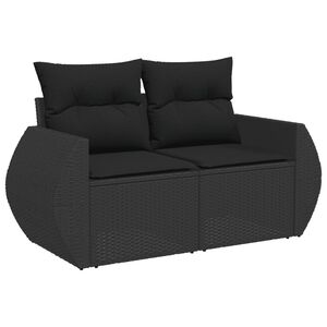 vidaXL Garden Sofa with Cushions 2-Seater Black Poly Rattan