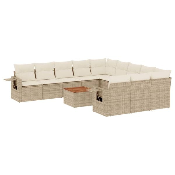 vidaXL 12 Piece Garden Sofa Set with Cushions Beige Poly Rattan