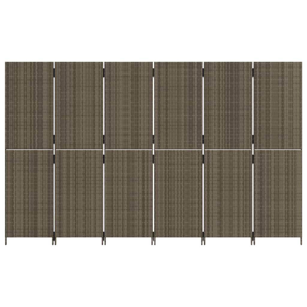 vidaXL Room Divider 6 Panels Grey Poly Rattan