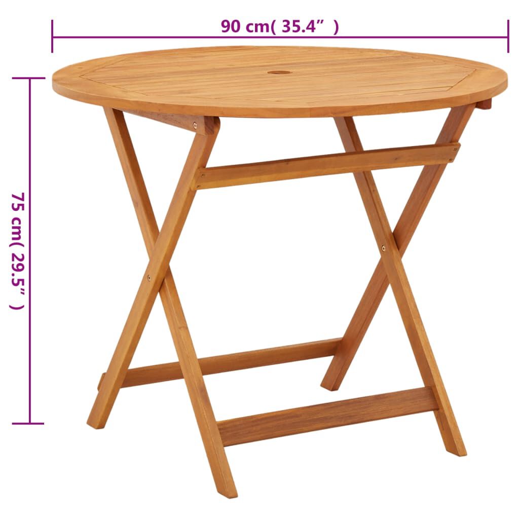 vidaXL Folding Garden Table Ø90x75 cm Solid Eucalyptus Wood