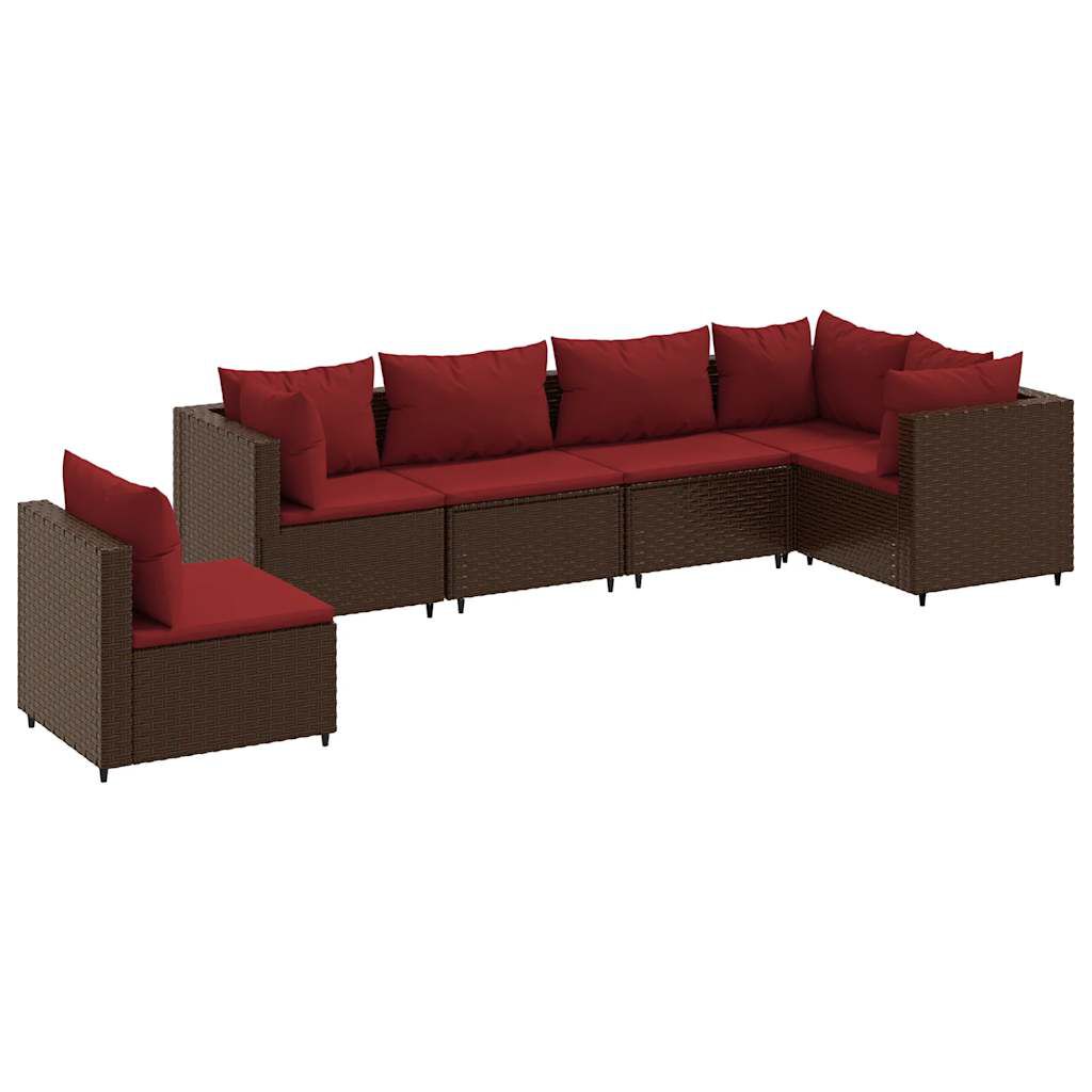 vidaXL 6 Piece Garden Lounge Set with Cushions Brown Poly Rattan