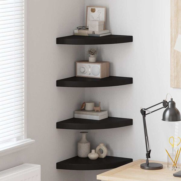 vidaXL Floating Corner Shelves 4 pcs Black 35x35x3.8 cm MDF