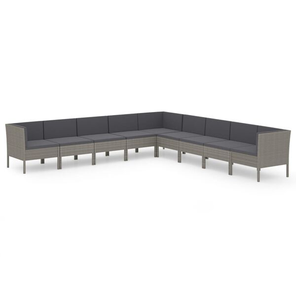 vidaXL 9 Piece Garden Lounge Set with Cushions Poly Rattan Grey