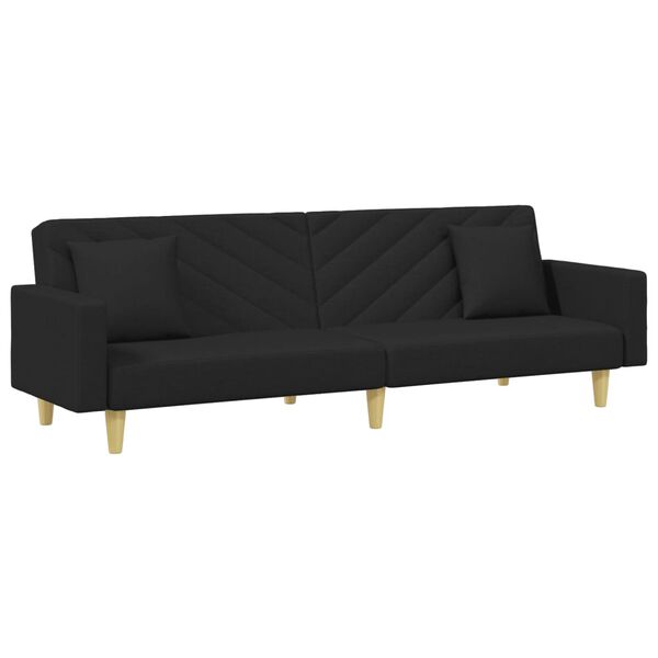 vidaXL 2-Seater Sofa Bed with Pillows and Footstool Black Fabric