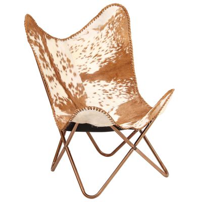 vidaXL Butterfly Chair Brown and White Genuine Goat Leather