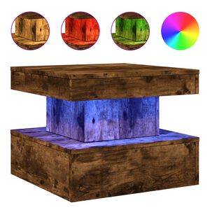 vidaXL Coffee Table with LED Lights Smoked Oak 50x50x40 cm